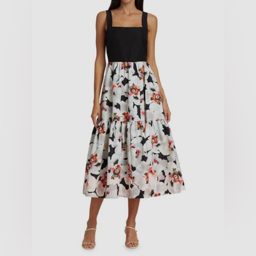 Tanya Taylor Women's Black Gia Floral MIDI Dress Size 6